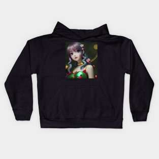 Beaux Animes Art  Manga Anime Girl with purple hair and flowers Design Kids Hoodie